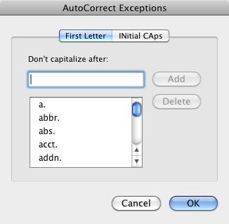 autocorrect exceptions excel for mac